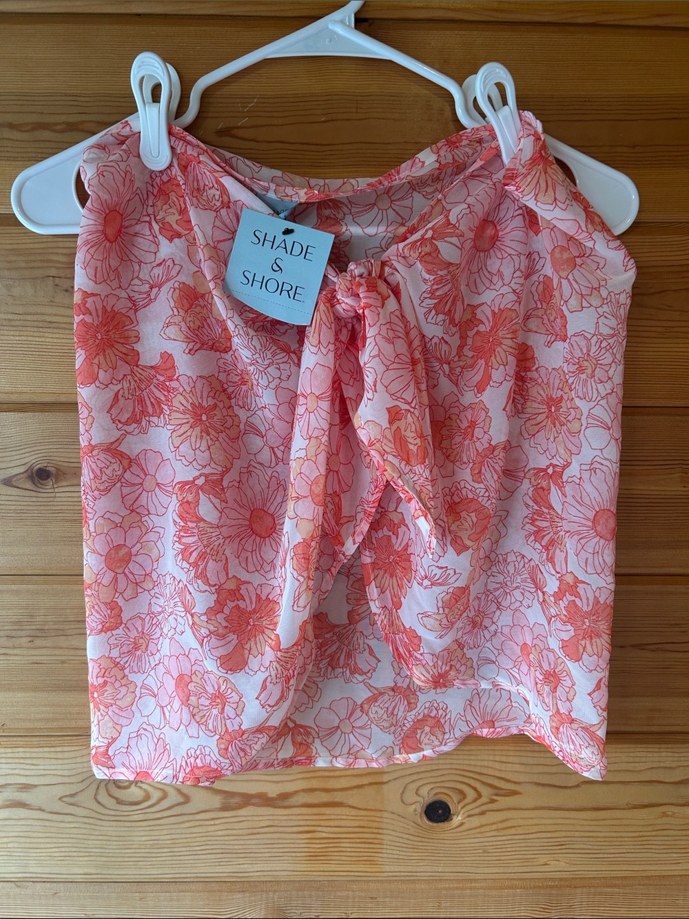 Shade & Shore Coral Pink Floral Tie Around Swim Wrap